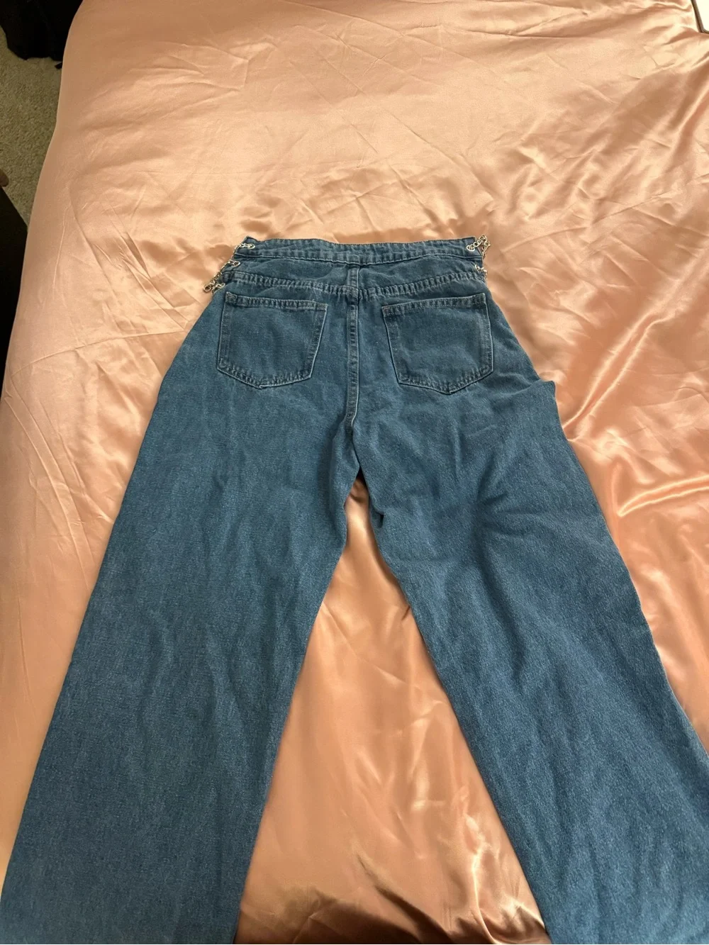 SHEIN High-Rise Lace-Up Side Detail Jeans in Blue Wash